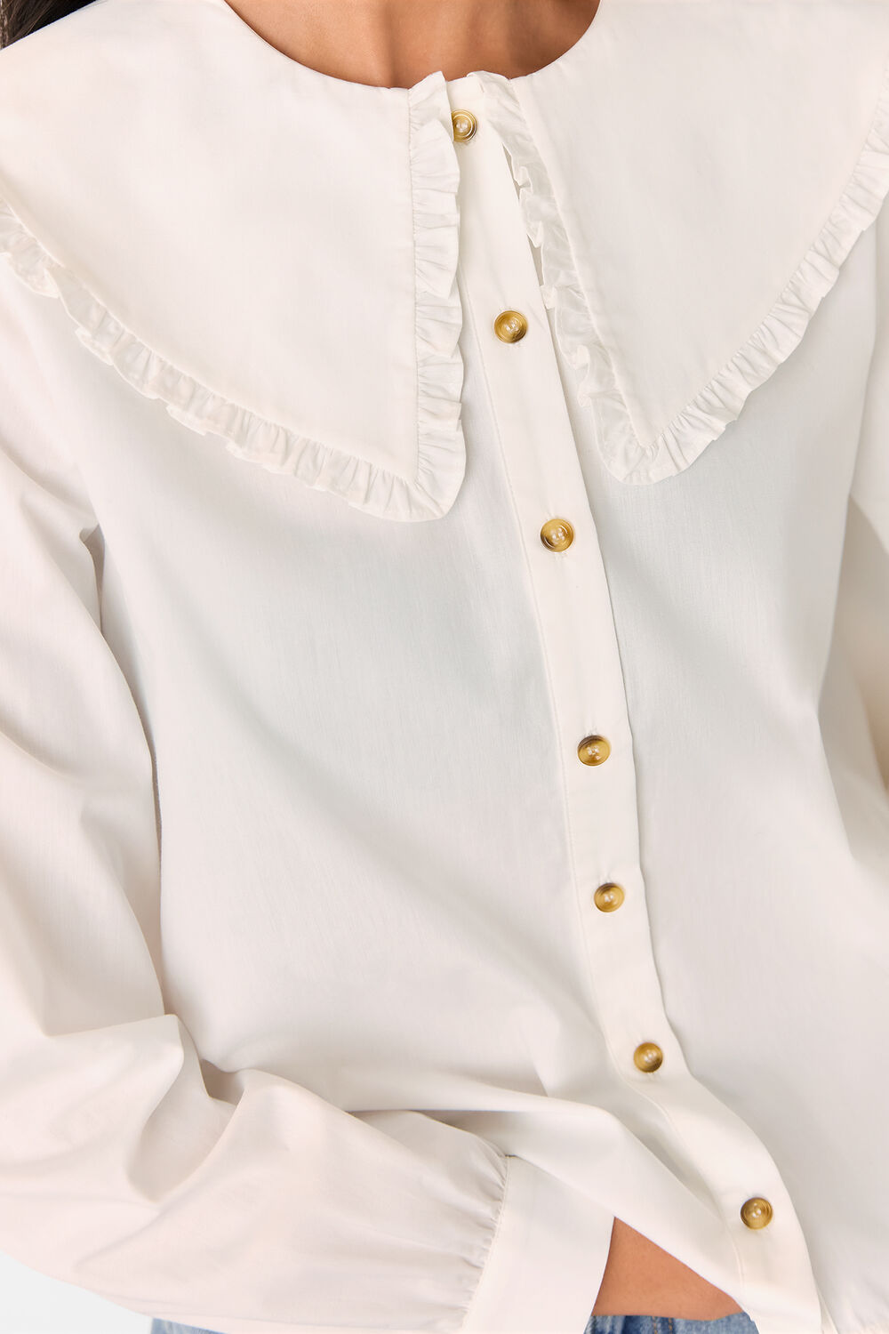 White Cotton Collar Detail Top