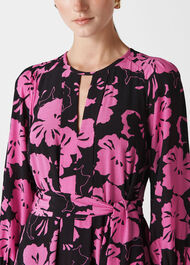 Ari Hibiscus Belted Dress Pink/Multi