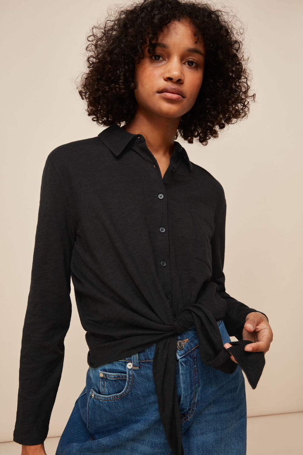 Tie Front Button Down Shirt