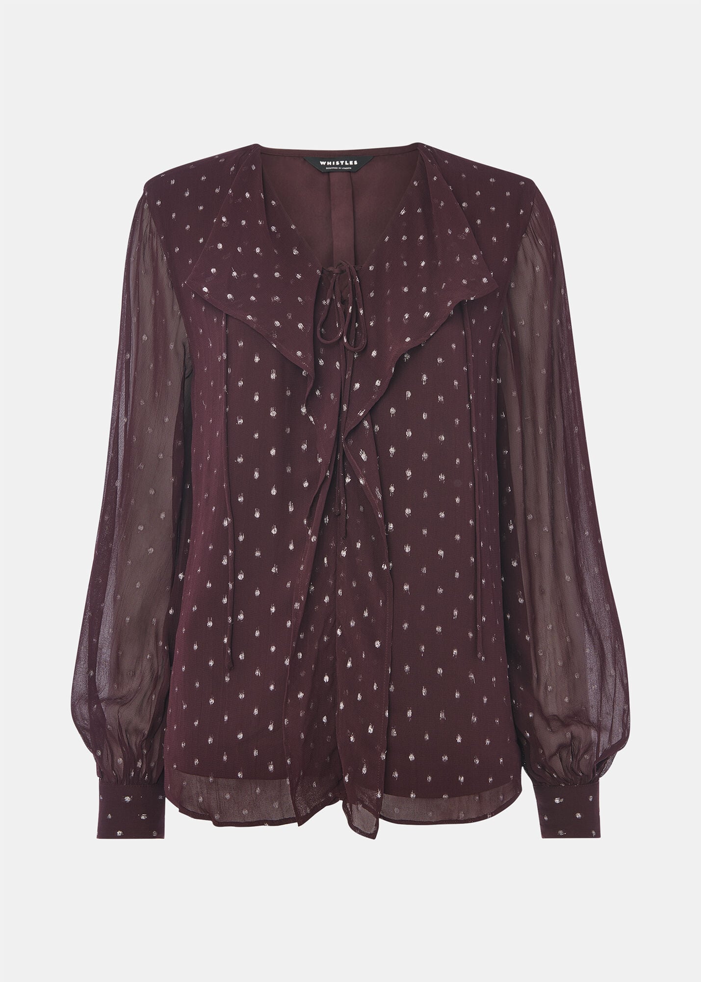 Burgundy/Multi Metallic Dobby Frill Blouse | WHISTLES | Whistles US |