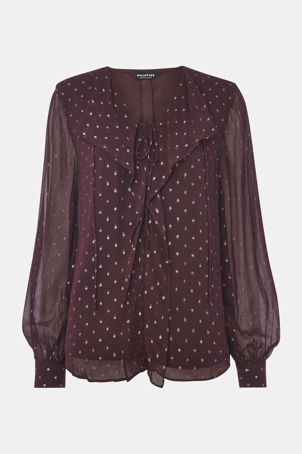Burgundy Metallic Dobby Frill Blouse