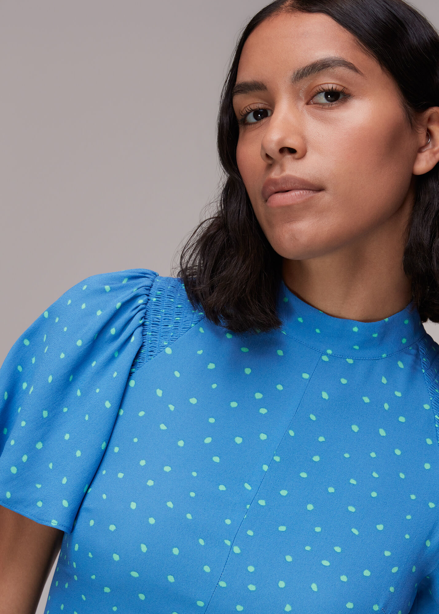 Blue/Multi Uneven Spot Print Midi Dress WHISTLES