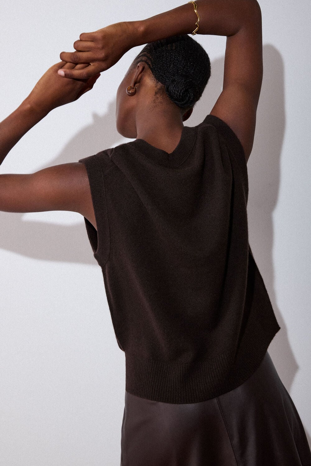 Brown Cashmere V Neck Tank