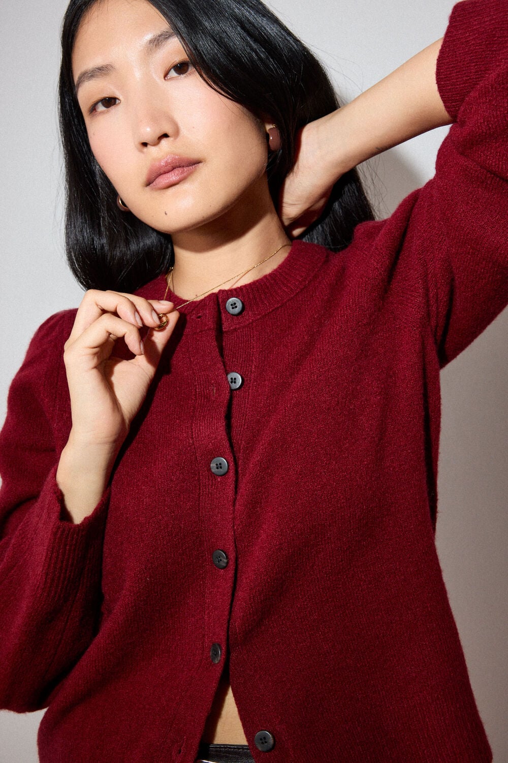 Wool Mix Puff Sleeve Cardigan