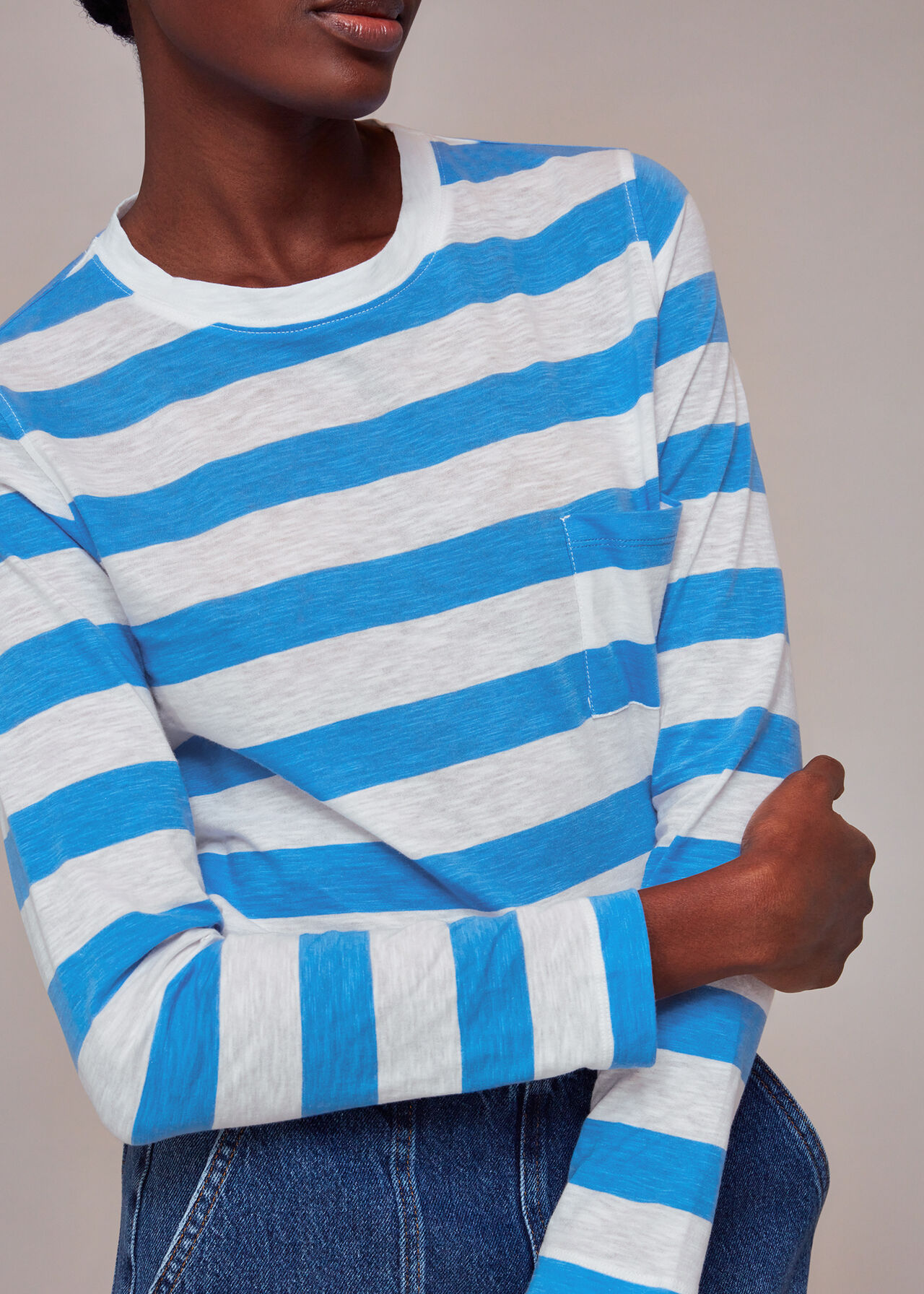 Stripe Crew Neck Pocket Top