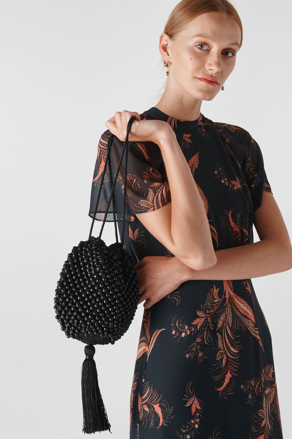 Lila Beaded Drawstring Bag Black