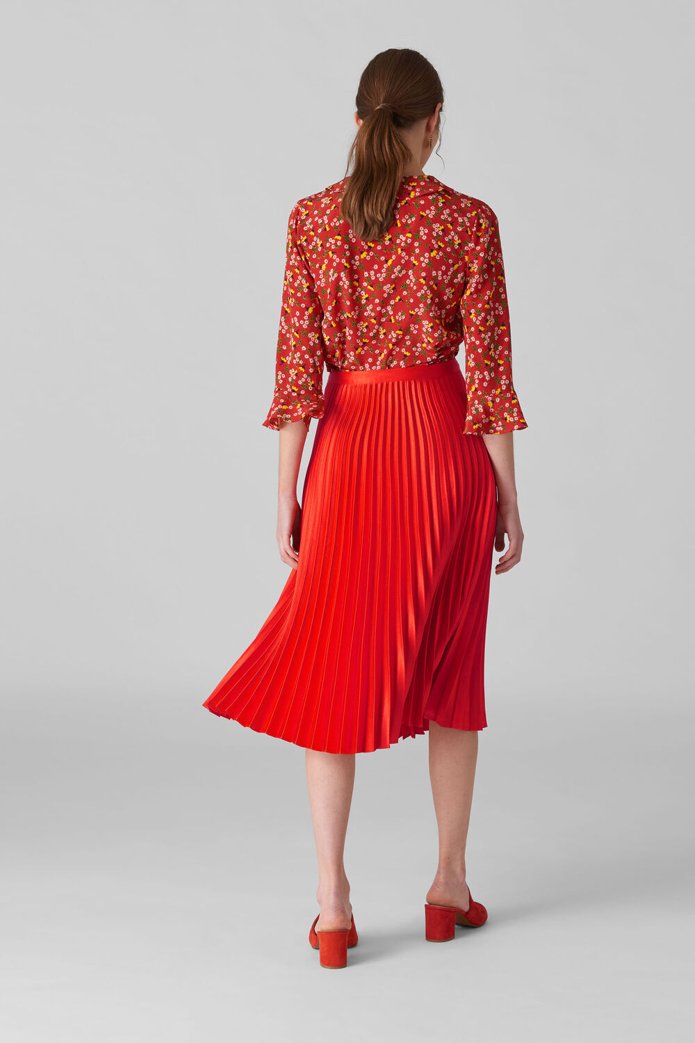 Satin Pleated Skirt Flame