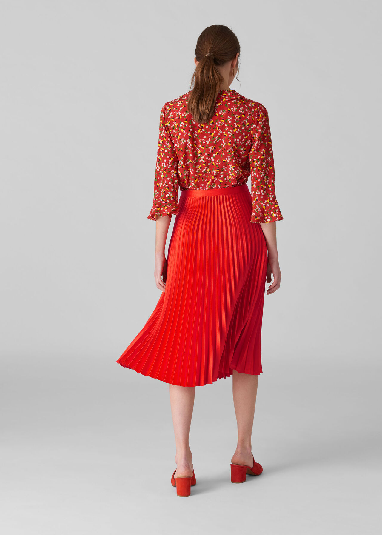 Satin Pleated Skirt Flame