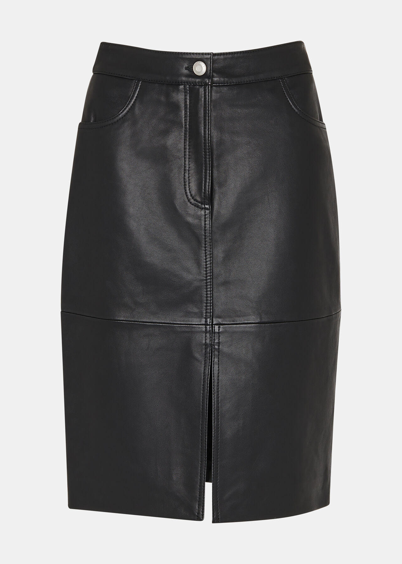 Leather Front Split Midi Skirt
