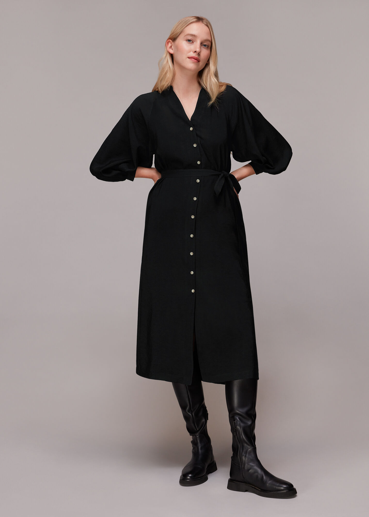 Black Lizzie Midi Dress | WHISTLES | Whistles US