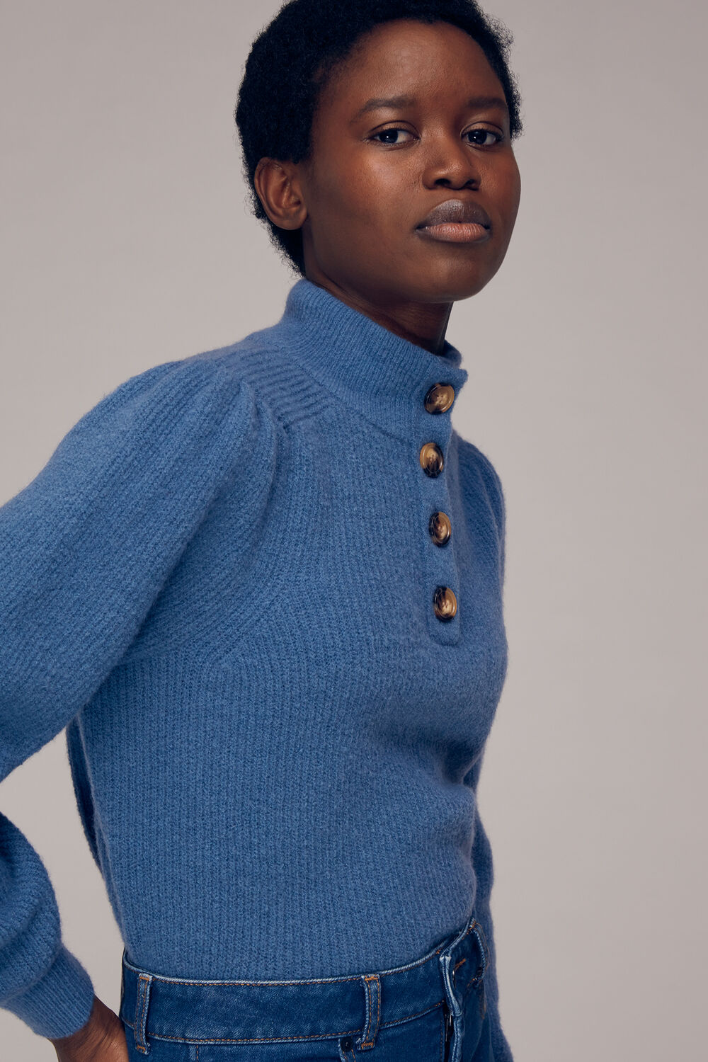 Puff Sleeve Button Sweat