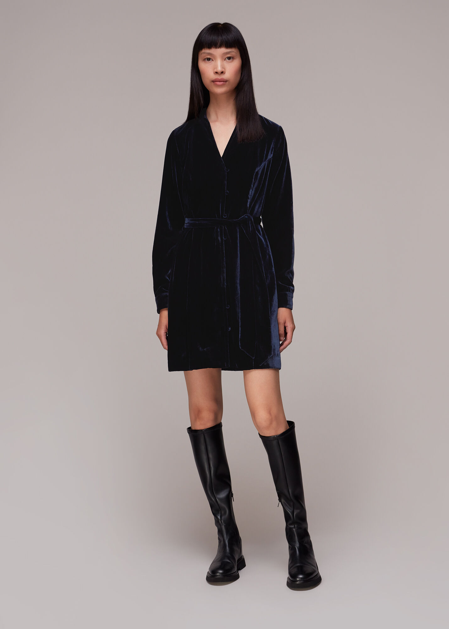 Navy Velvet Wrap Mini Dress WHISTLES Whistles ROW