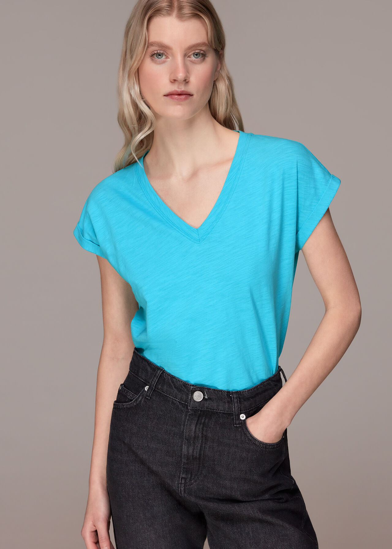 Willa V Neck Cap Sleeve Tee
