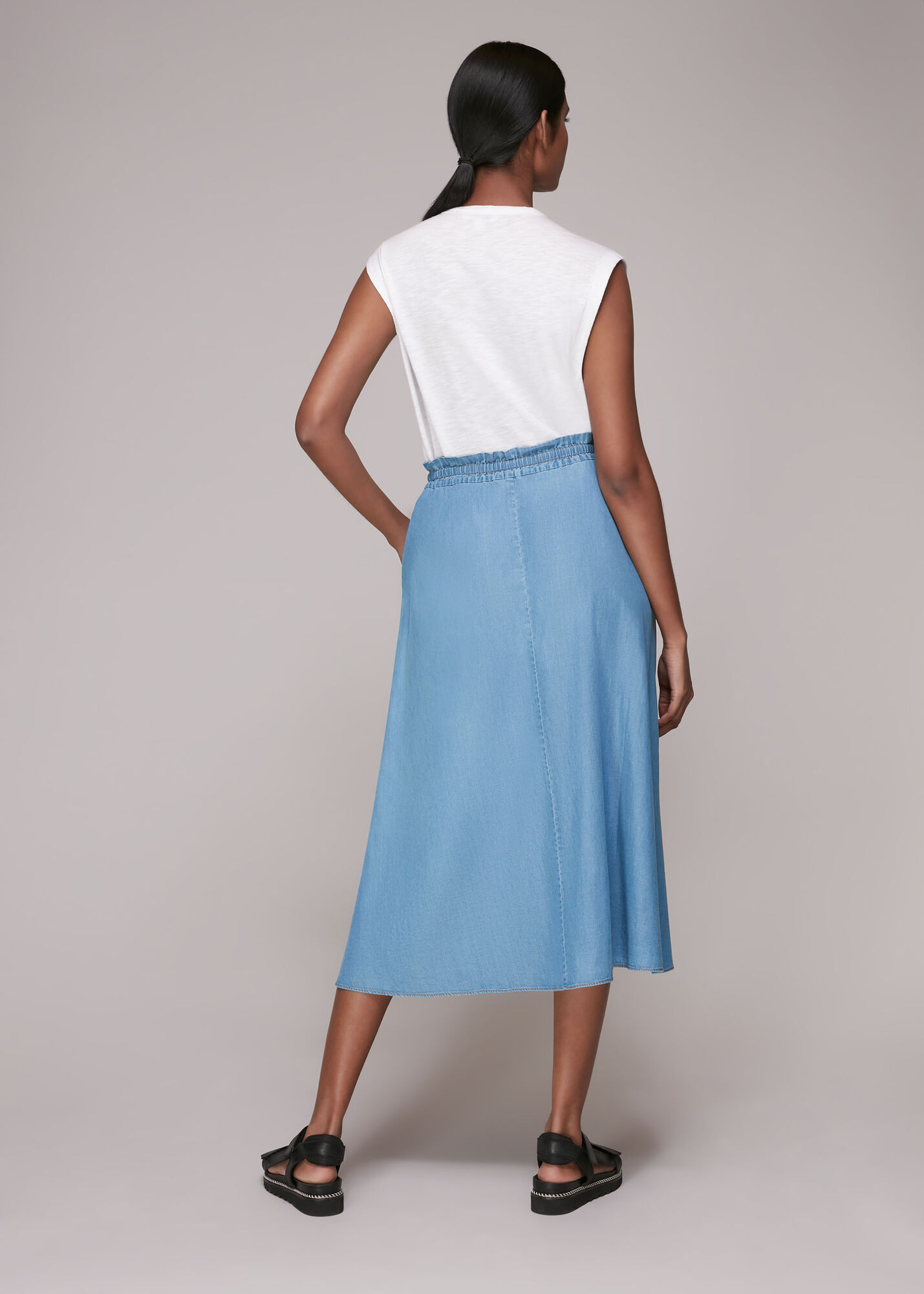 Denim Denim Chambray Skirt WHISTLES