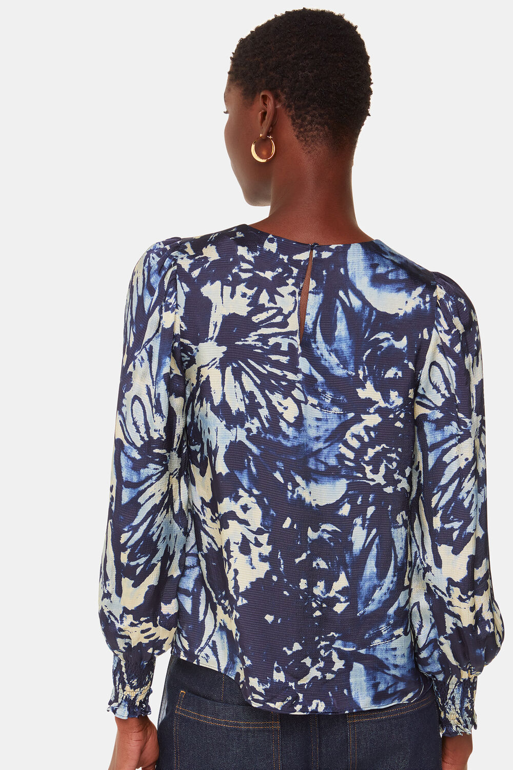 Navy Dazzled Floral Satin Blouse