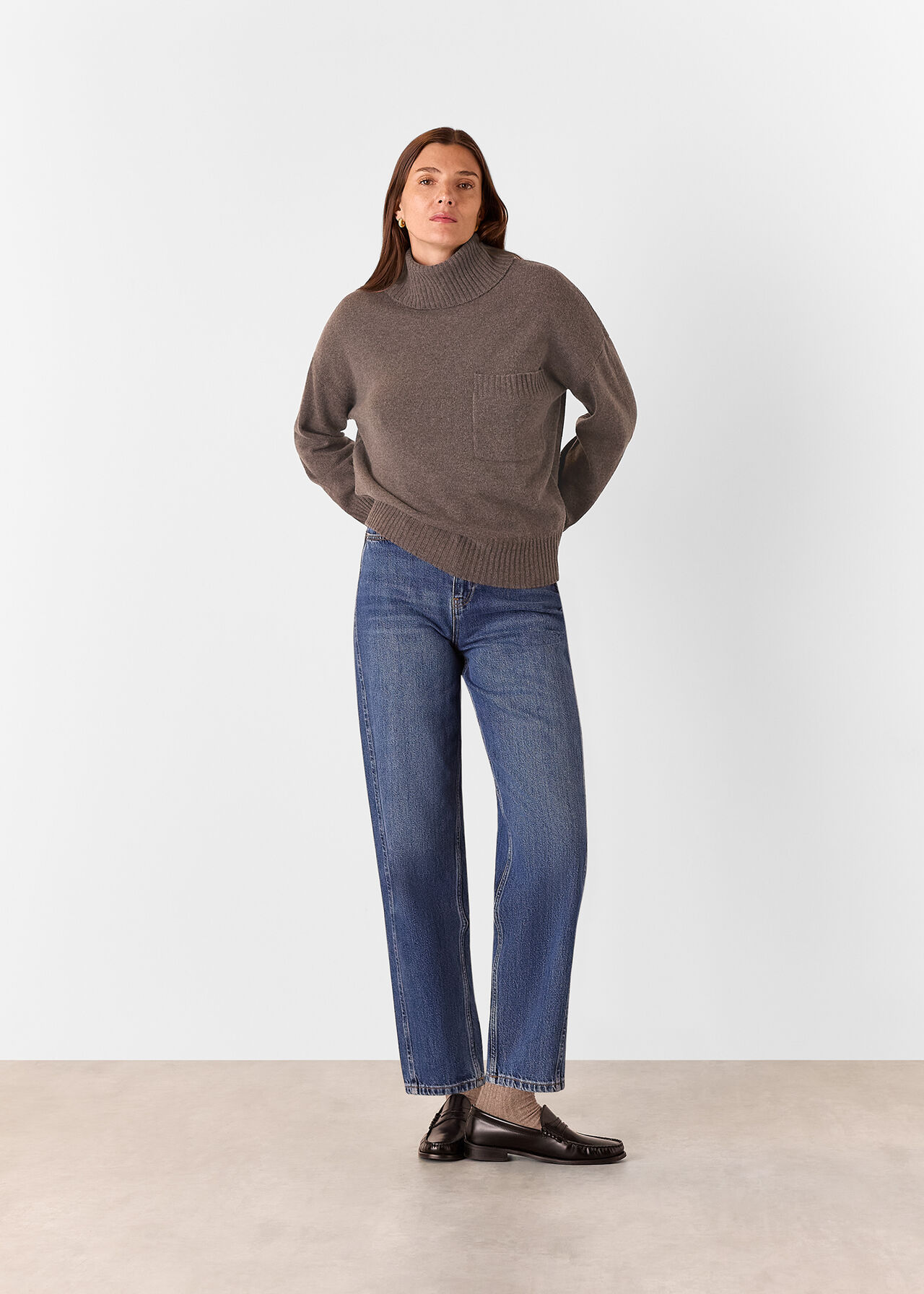 Wool Roll Neck Pocket Sweater