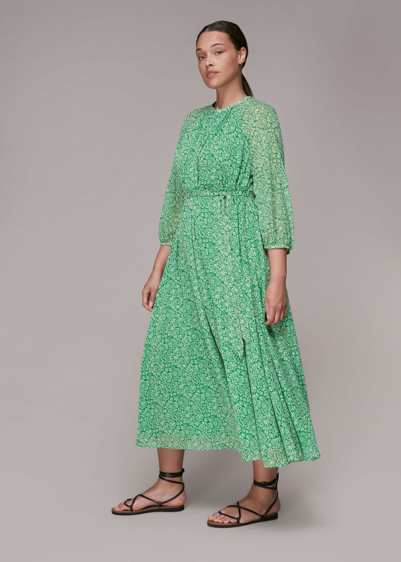 Green/Multi Indo Floral Trapeze Dress | WHISTLES