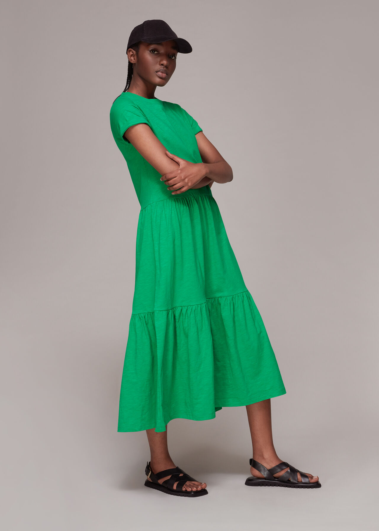 Green Tiered Jersey Midi Dress, WHISTLES