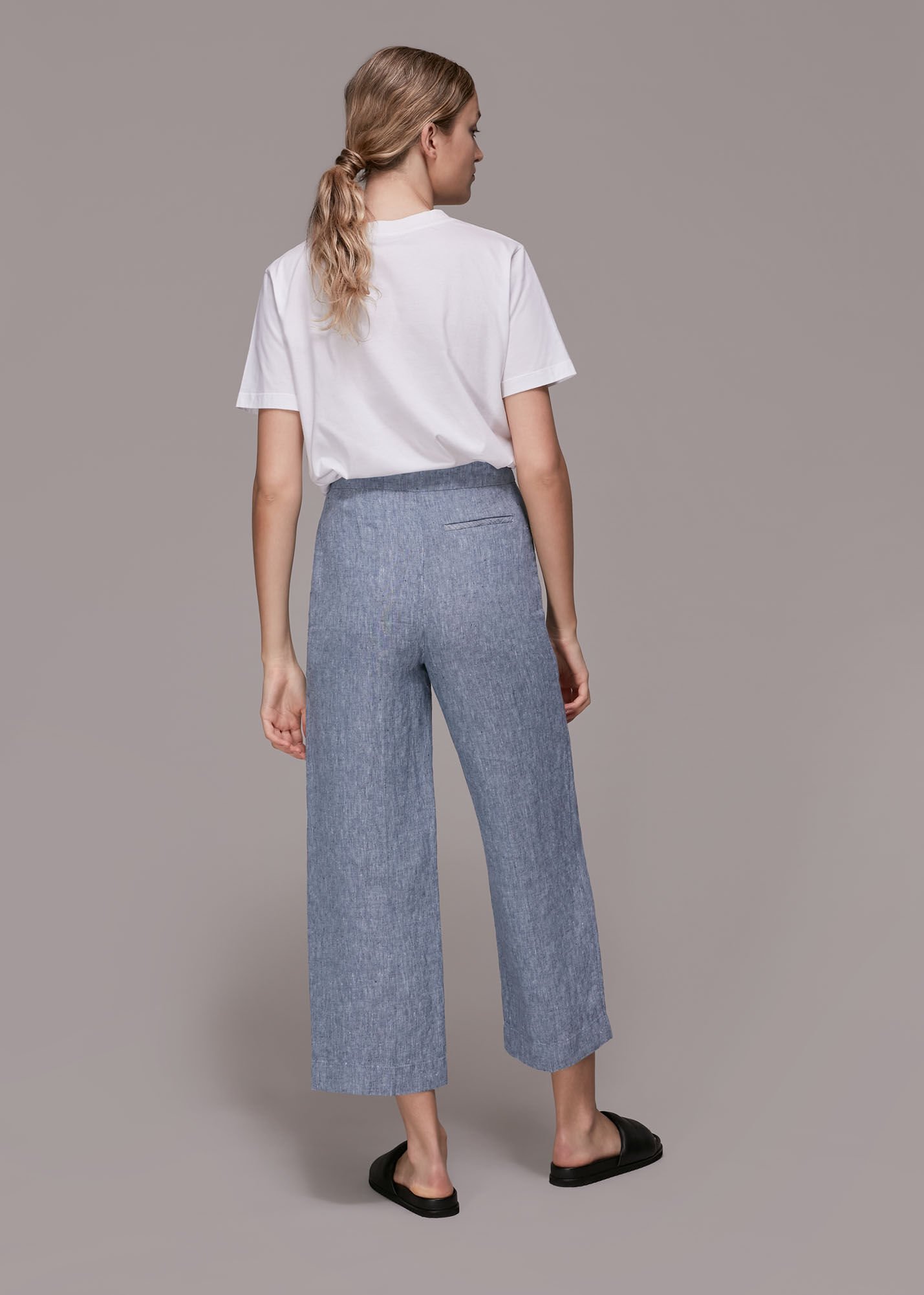 Grey linen hot sale cropped trousers
