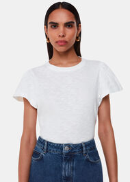 White Cotton Frill Sleeve T Shirt | WHISTLES | Whistles UK