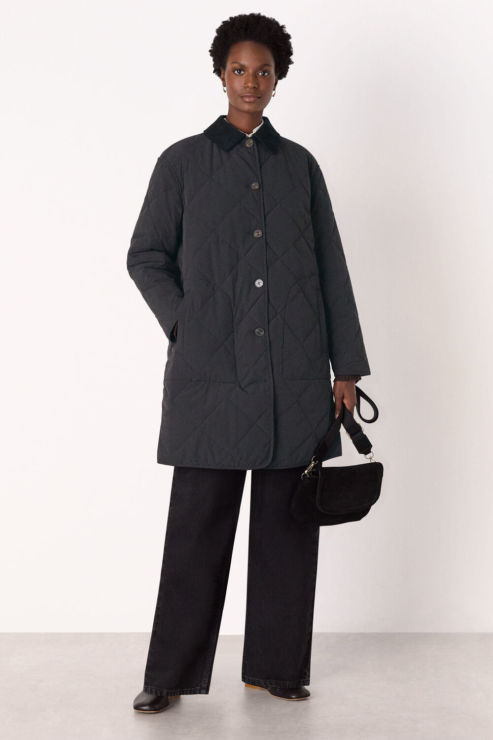 Black Quilted Cord Collar Coat