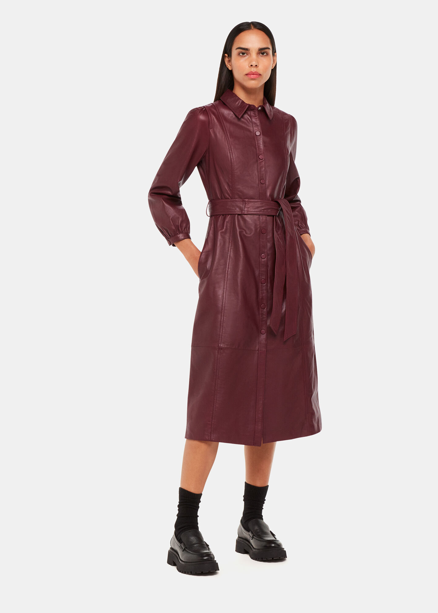 Jose Twist Shirt Dress - Burgundy main image 1