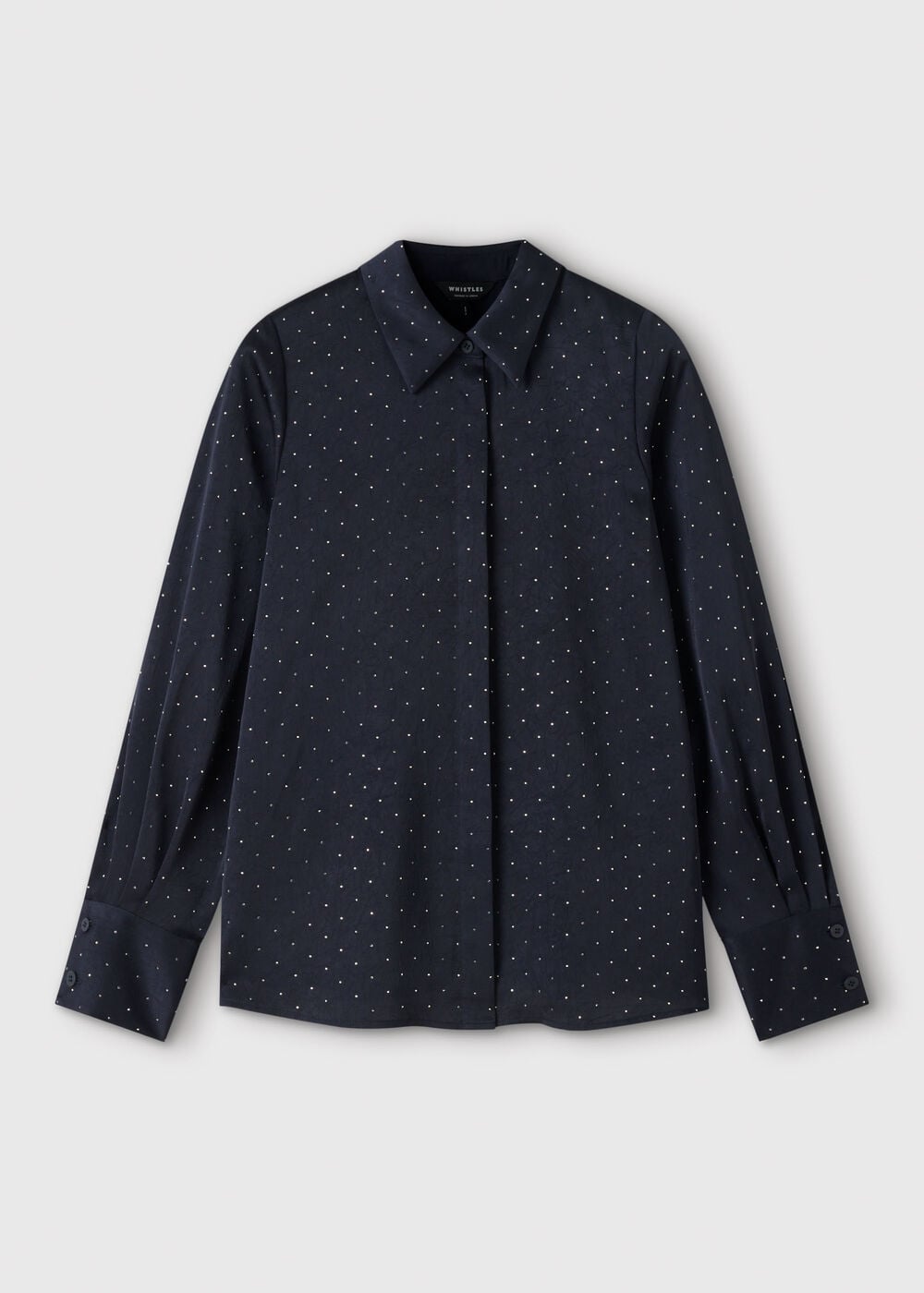Navy Hot Fix Hammered Satin Shirt