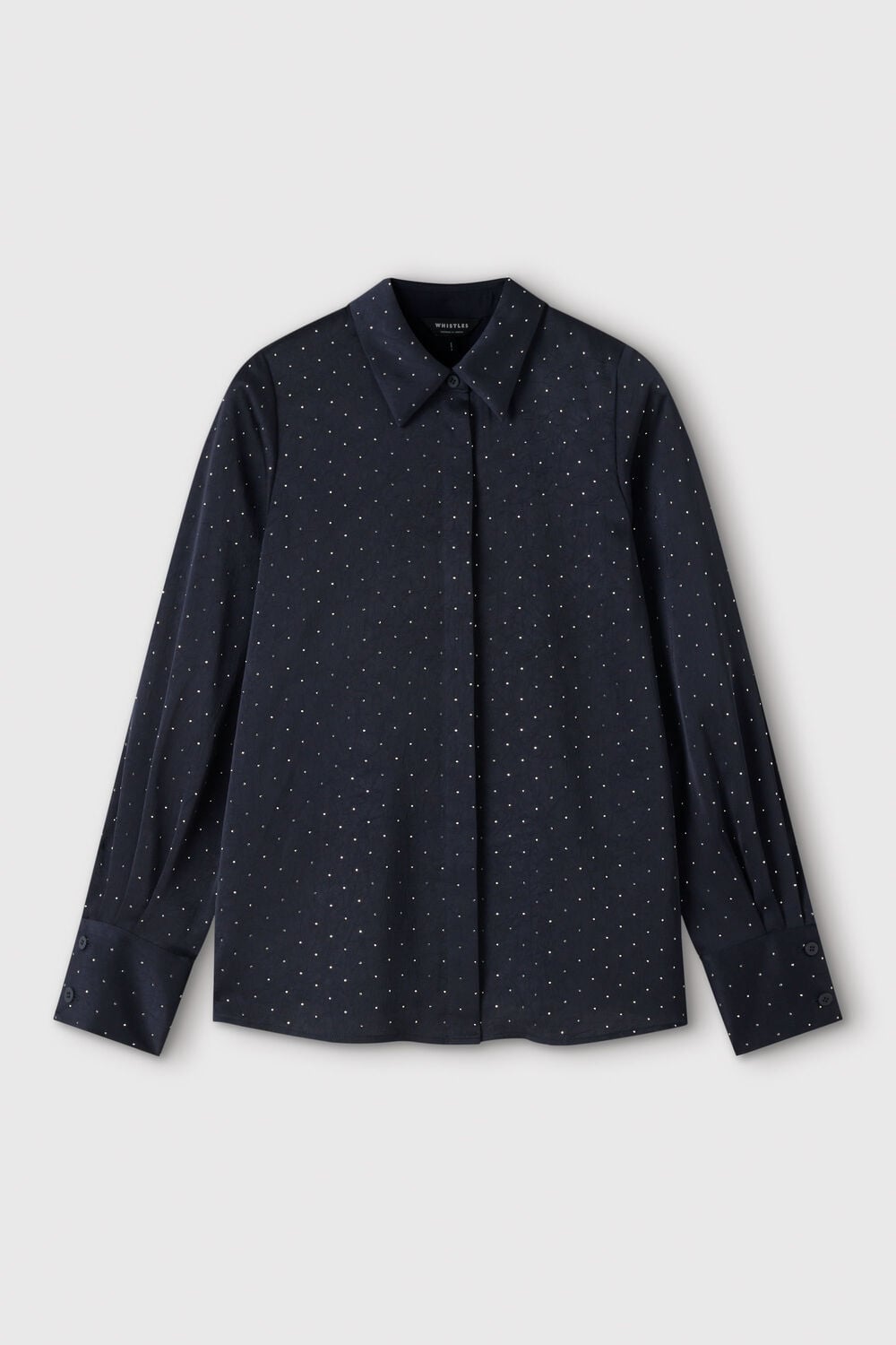 Navy Hot Fix Hammered Satin Shirt
