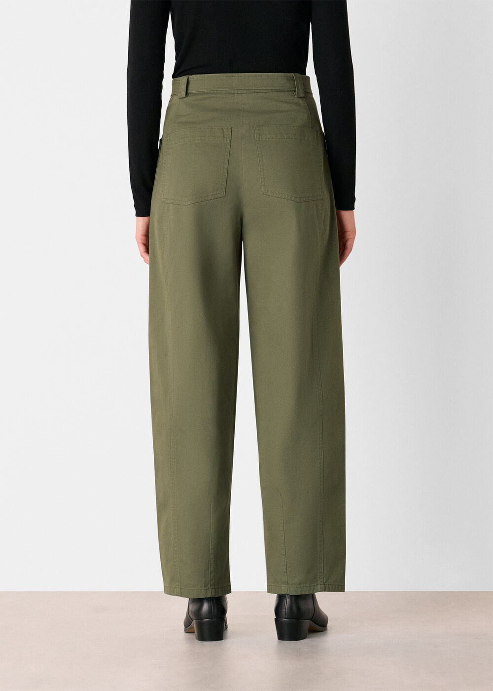 Belted Cotton Barrel Trouser