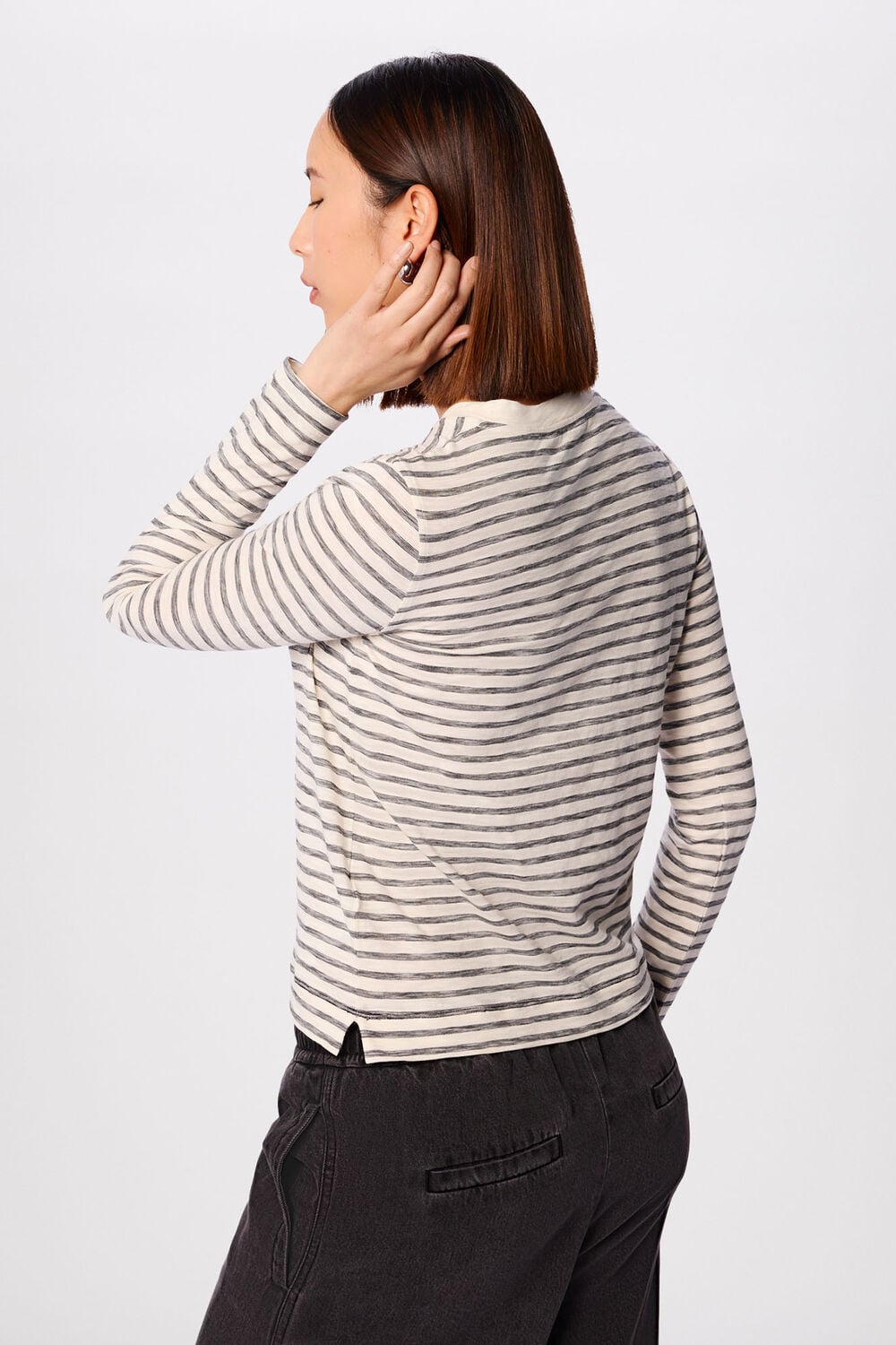 Ivory Stripe Crew Neck Pocket Top