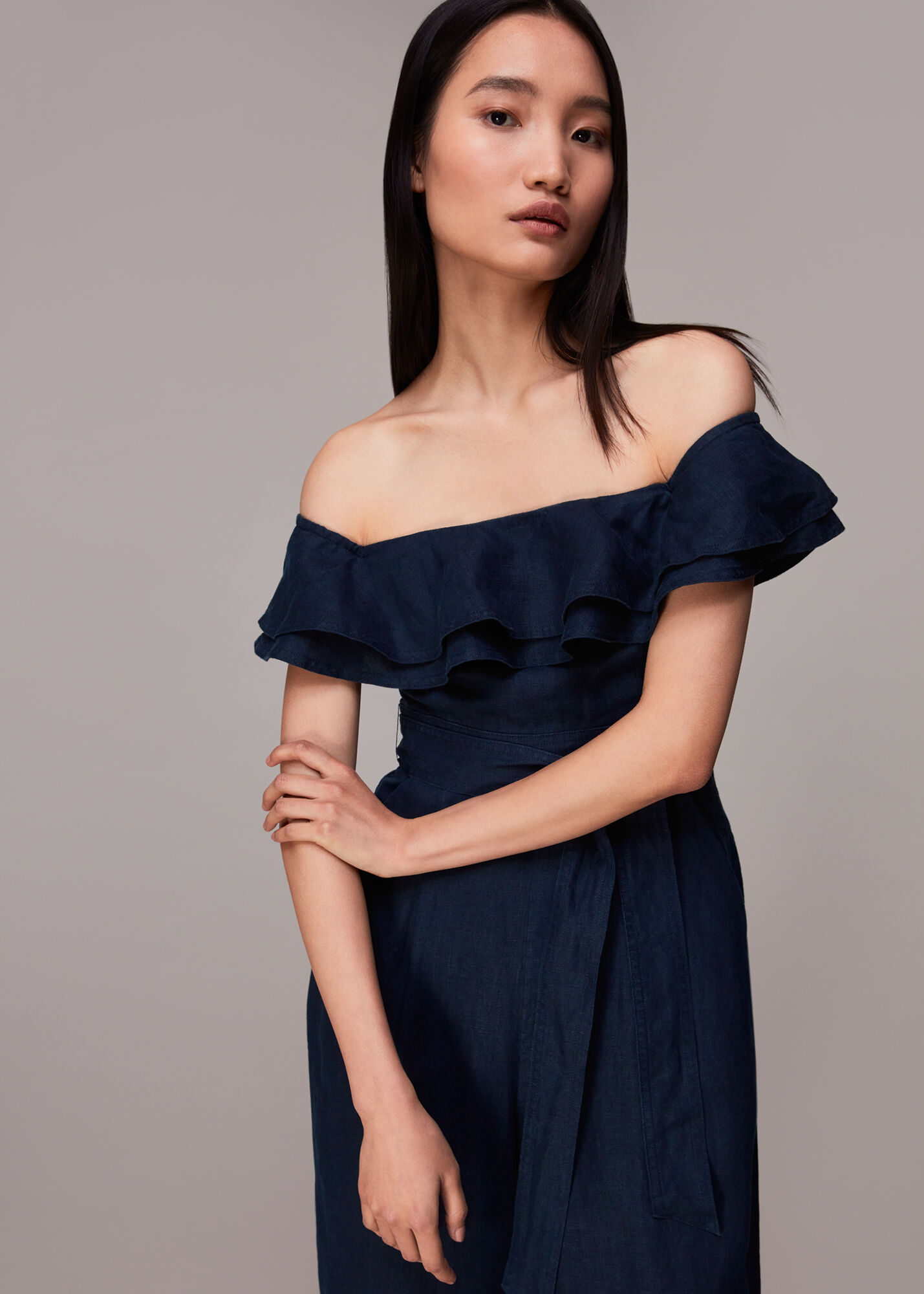 Navy Tabi Linen Bardot Jumpsuit WHISTLES