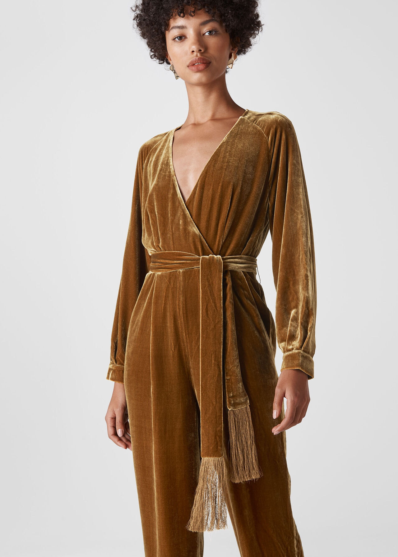 Thea Wrap Velvet Jumpsuit Gold