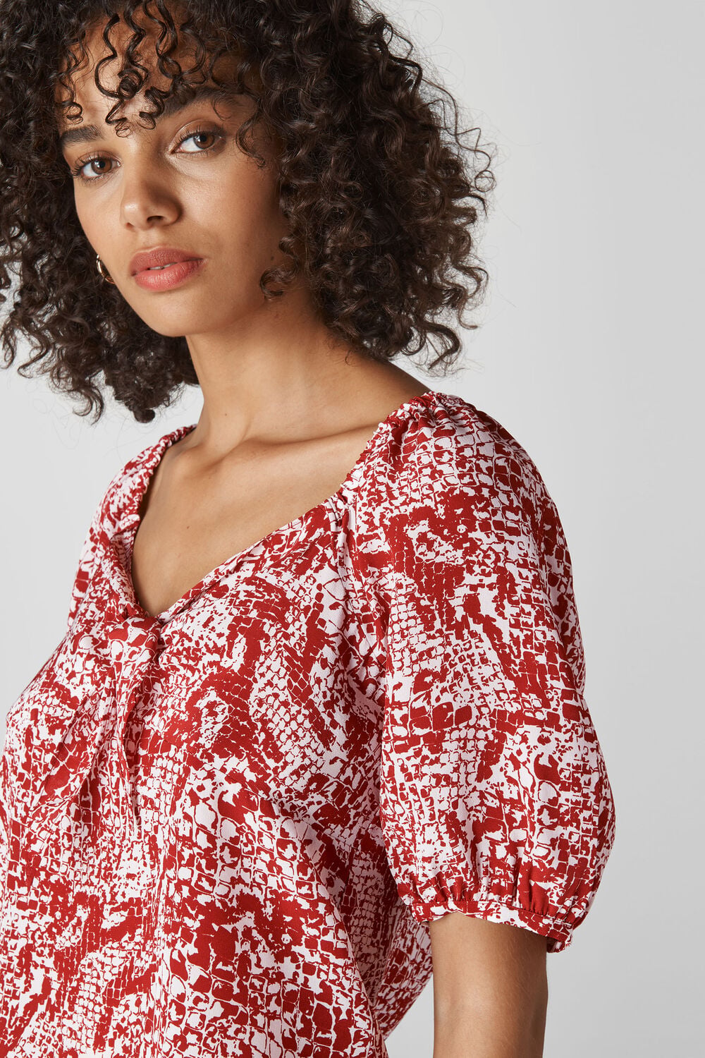Snake Print Silk Top Red/Multi