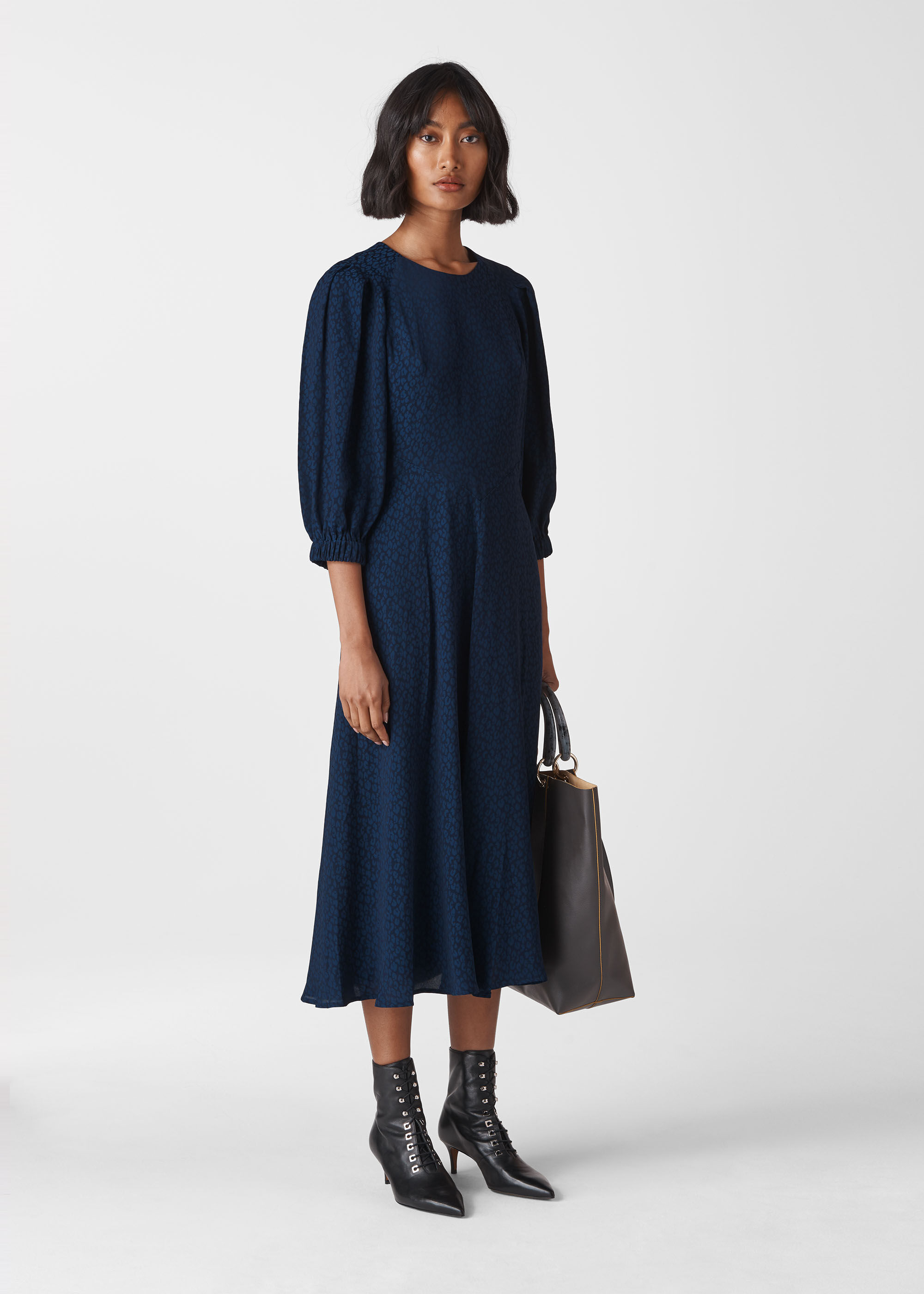 Navy jacquard dress online
