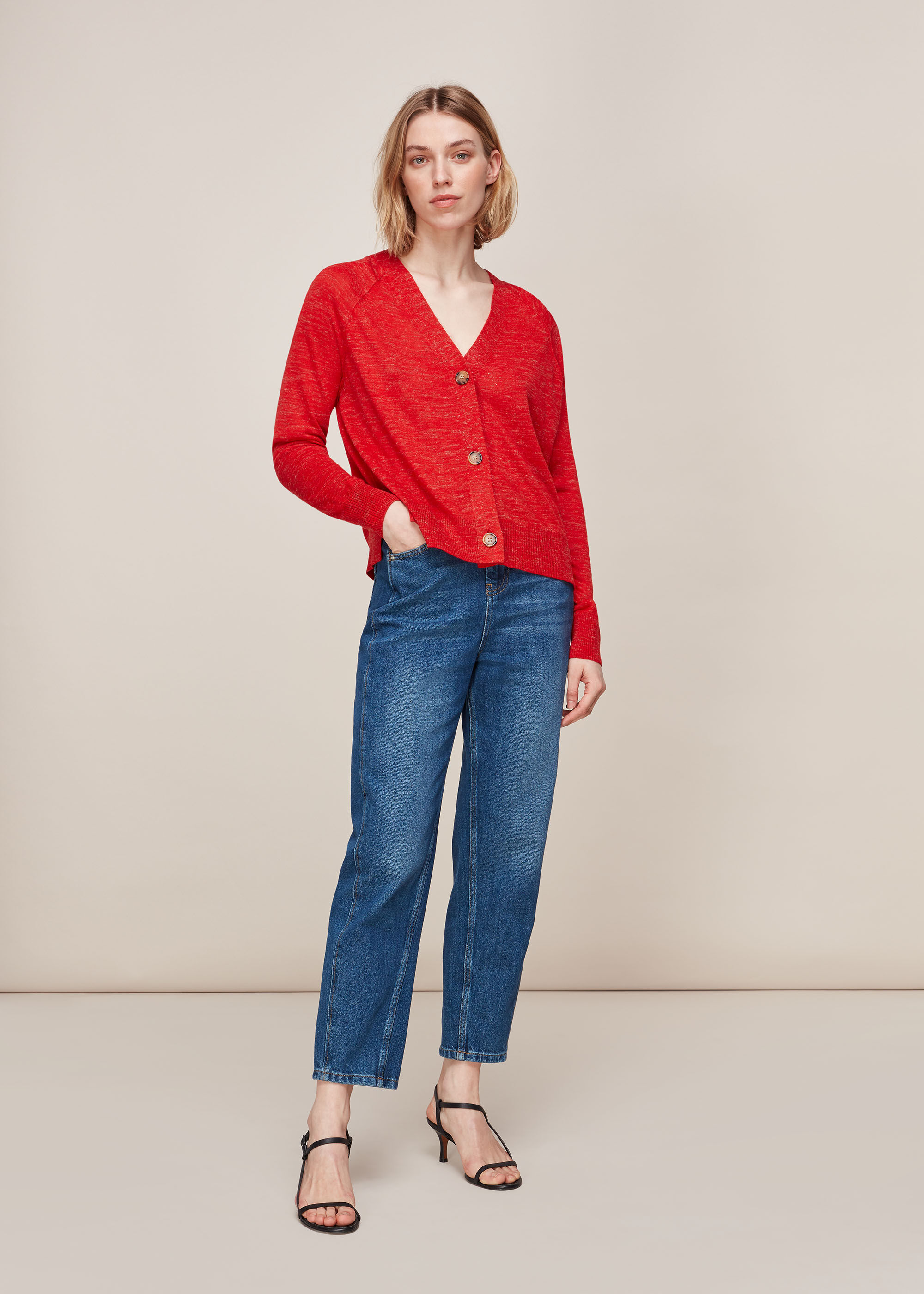 Red v clearance neck cardigan