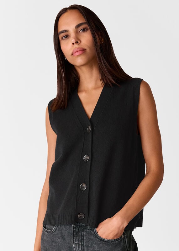 Black Wool Button Through Tank