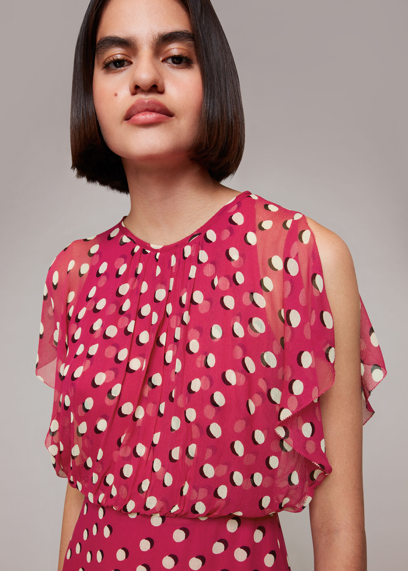 Pink/Multi Moon Spot Print Midi Dress WHISTLES