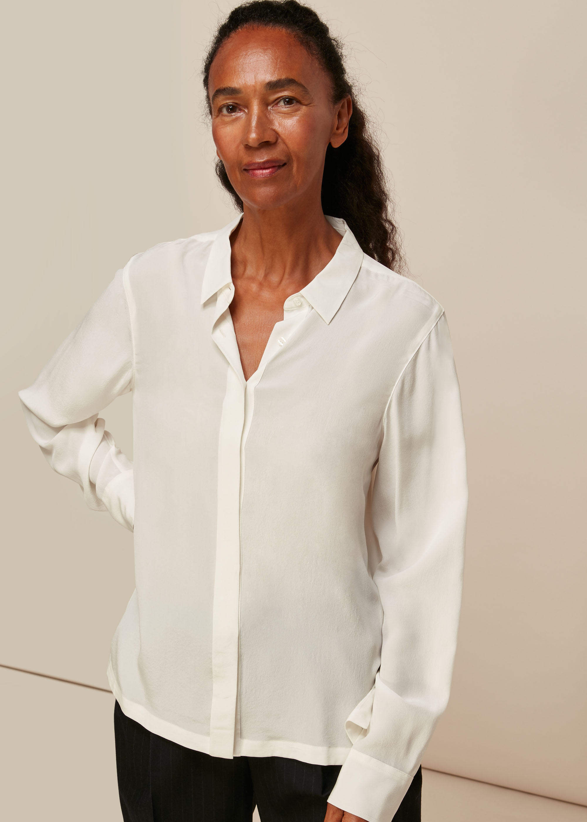 Off white silk shirt sale