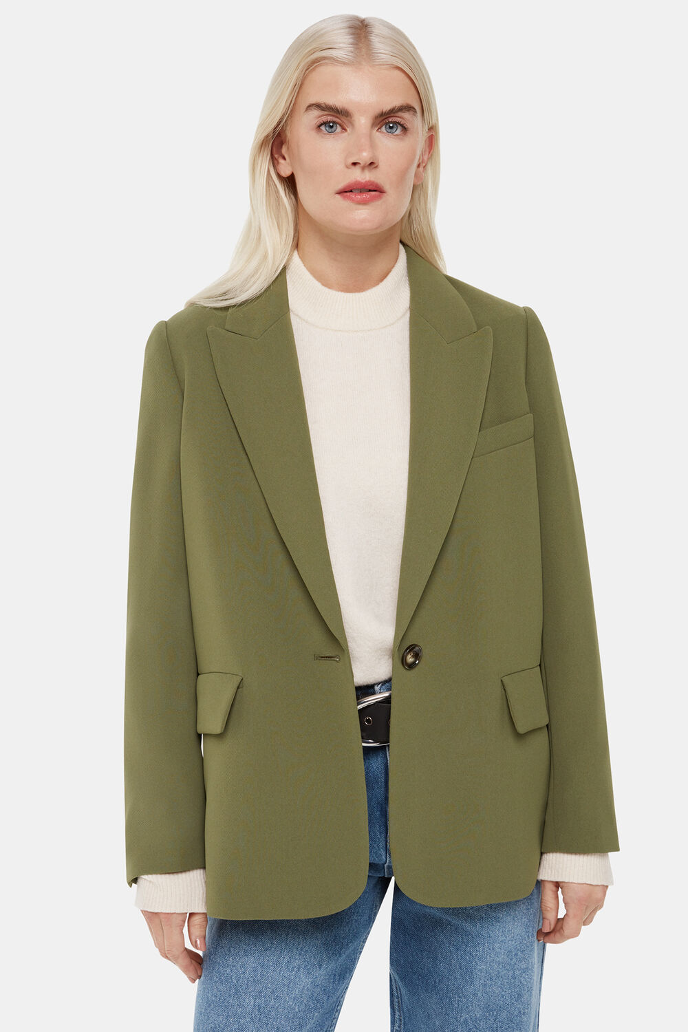 Khaki Petite Crepe Boyfriend Blazer