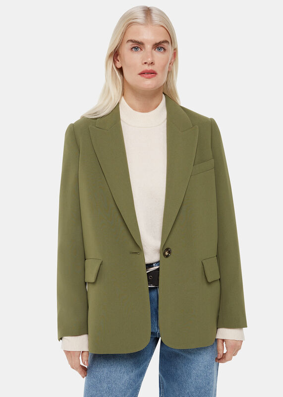 Khaki Petite Crepe Boyfriend Blazer