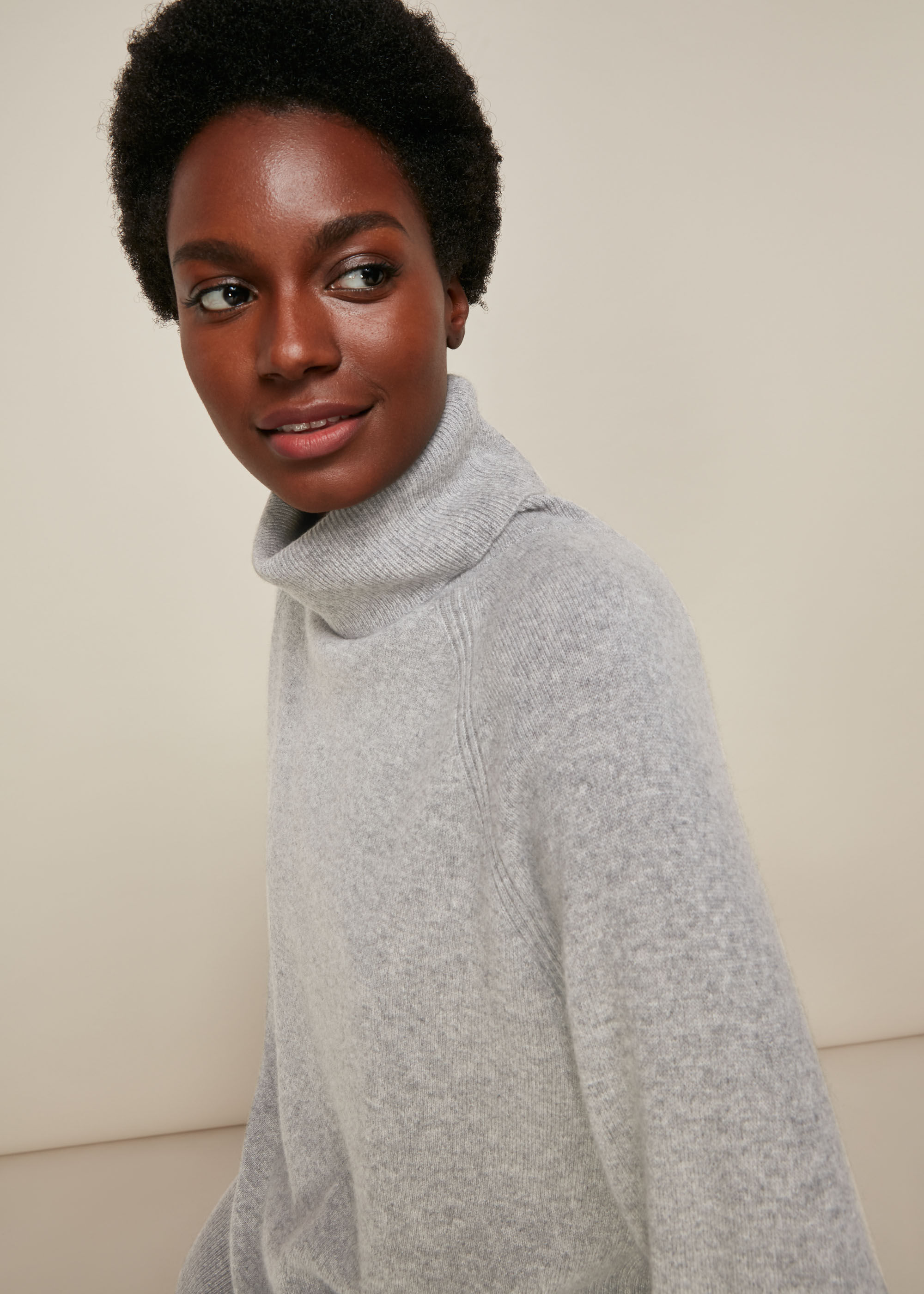 Grey cashmere cheap roll neck