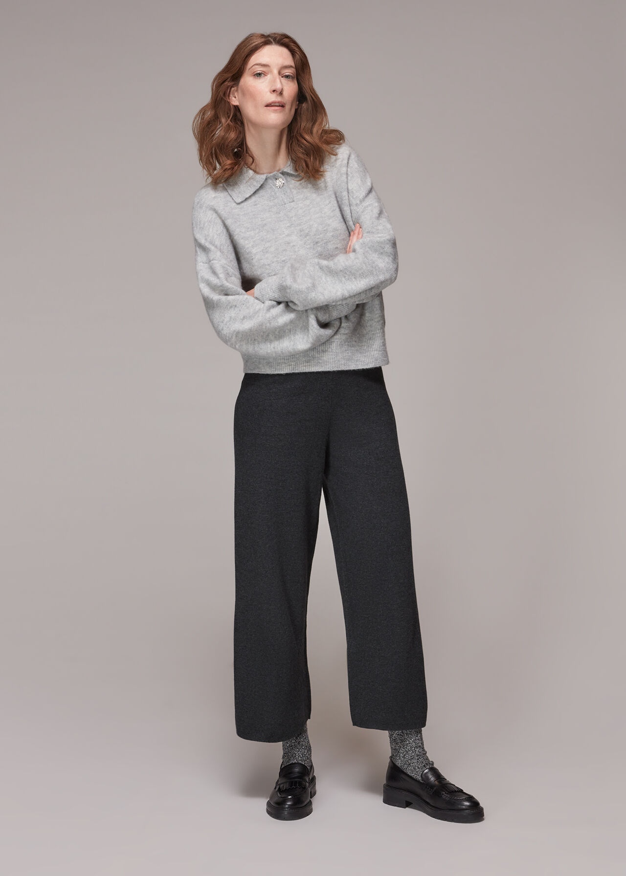 Knitted Wide Leg Marl Trouser