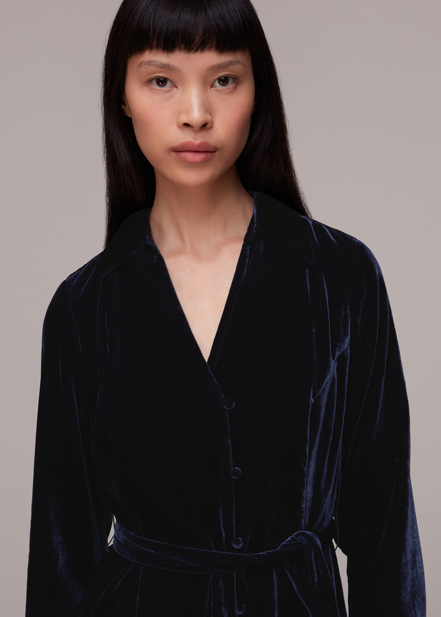 Navy Velvet Wrap Mini Dress WHISTLES
