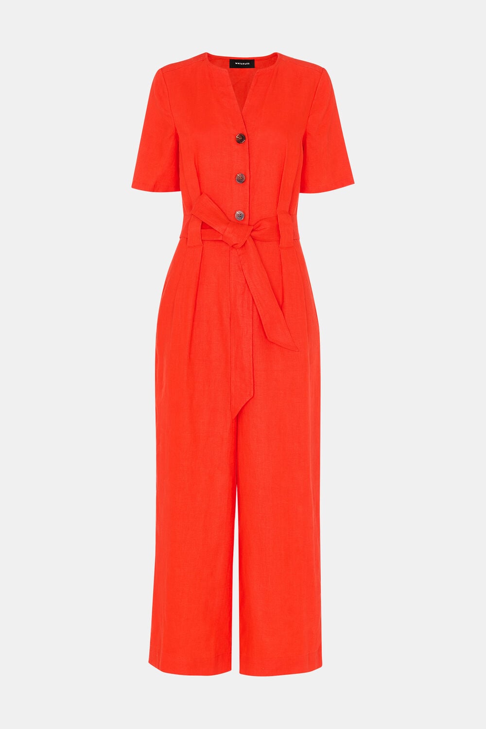 Red Linen Button Jumpsuit