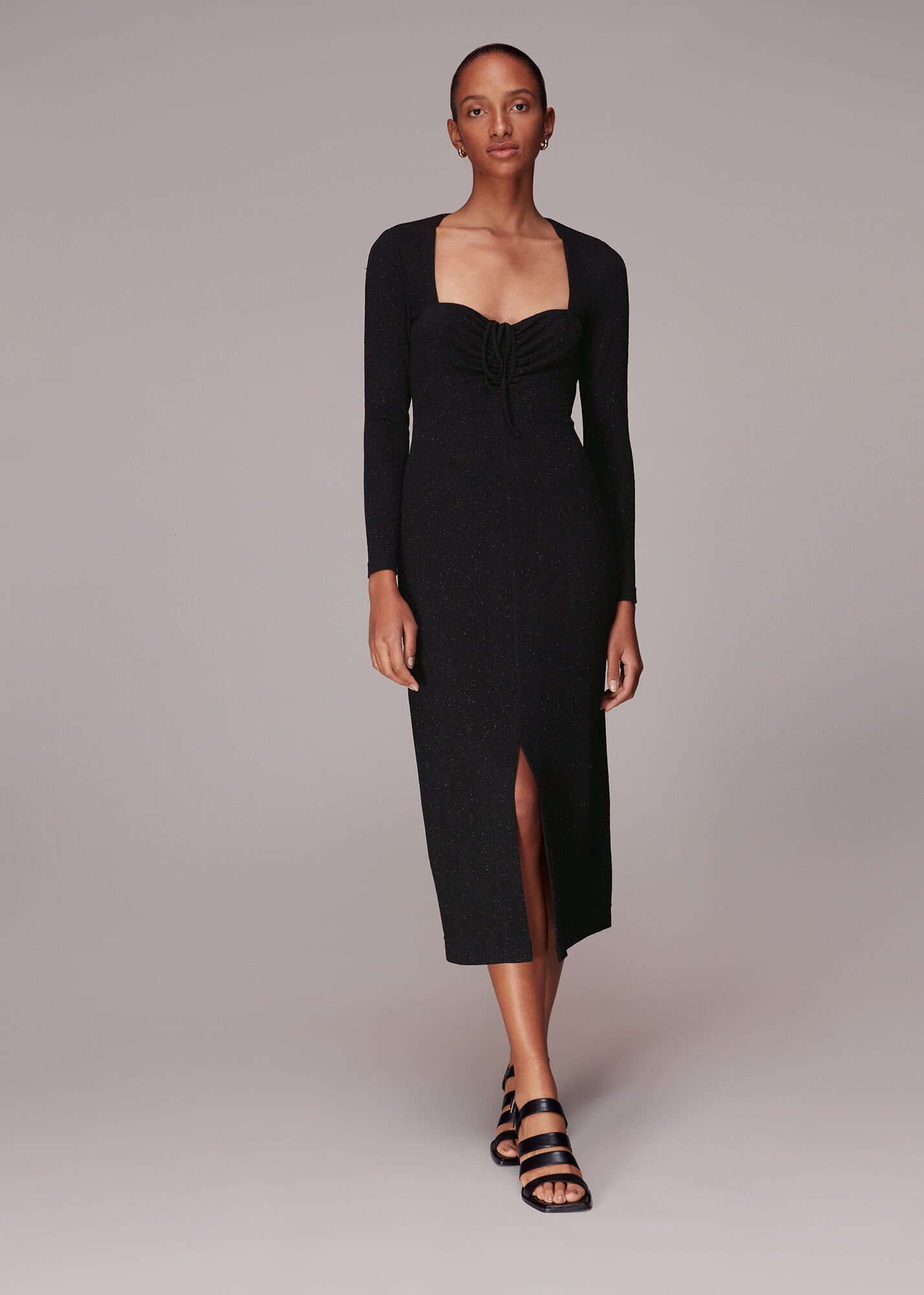 Black Jersey Sparkle Tie Midi Dress WHISTLES