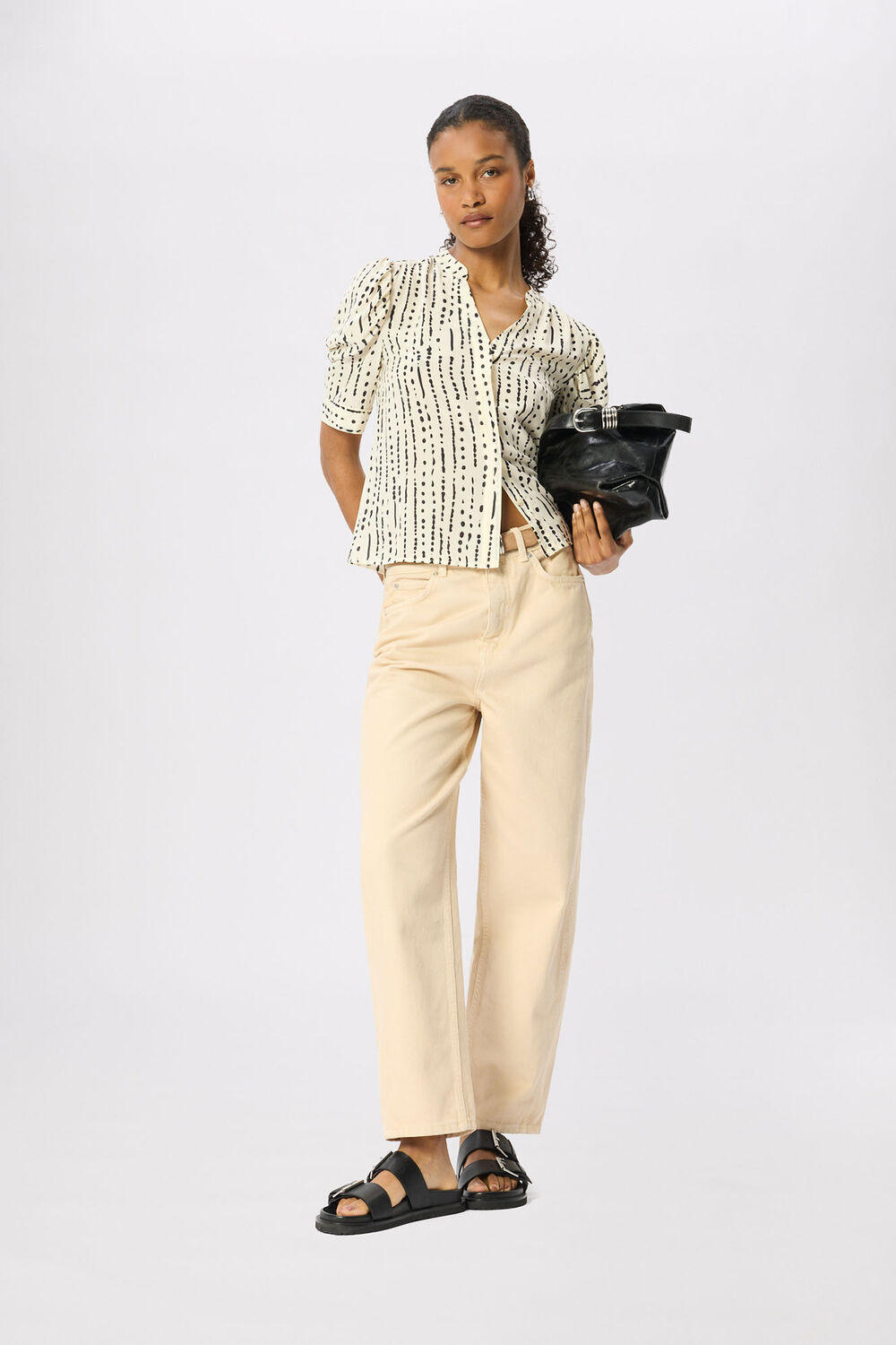 Ivory Dashed Spot Gathered Blouse
