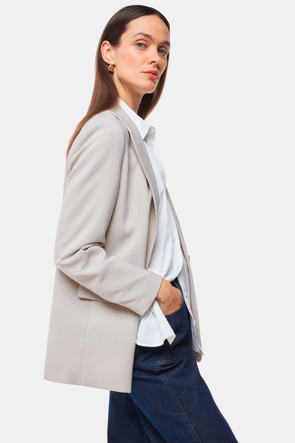 Neutral Crepe Boyfriend Blazer