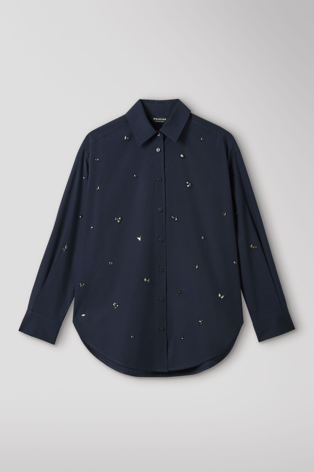 Navy Jewelled Cotton Poplin Shirt