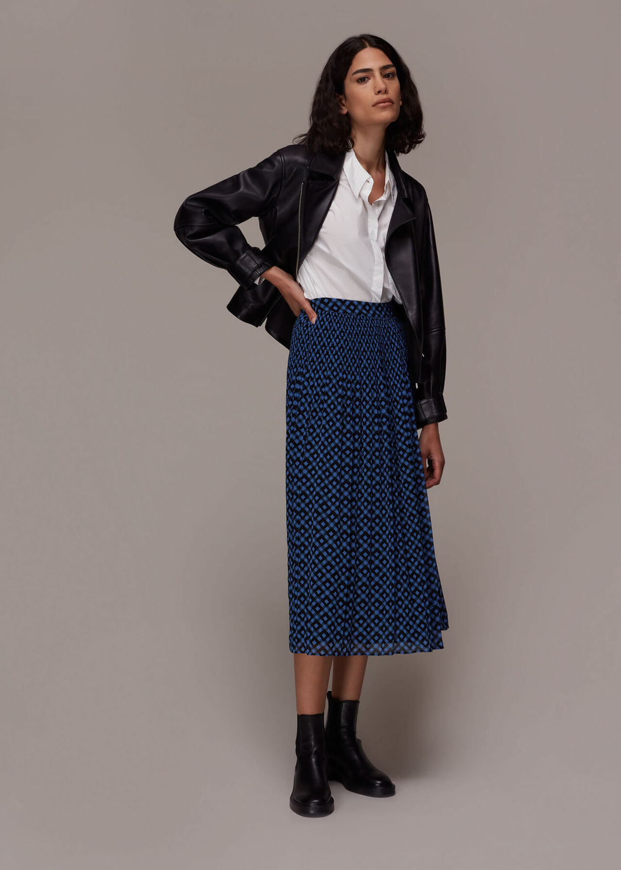 Blue/Multi Gabriella Gingham Print Skirt | WHISTLES | Whistles UK