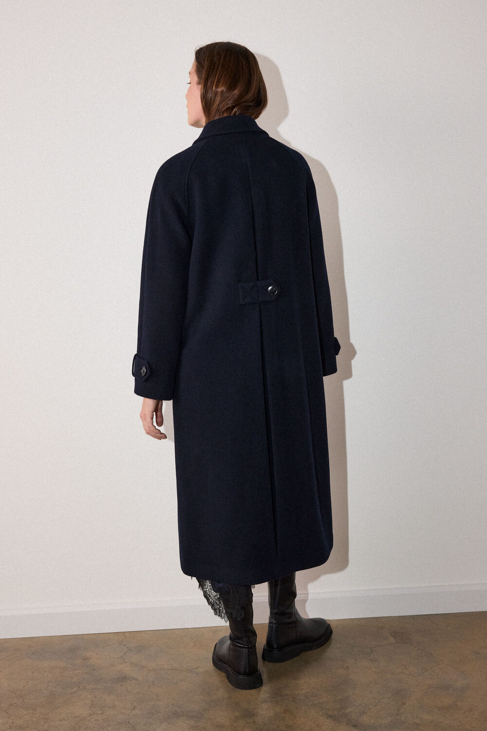 Navy Long Wool Car Coat